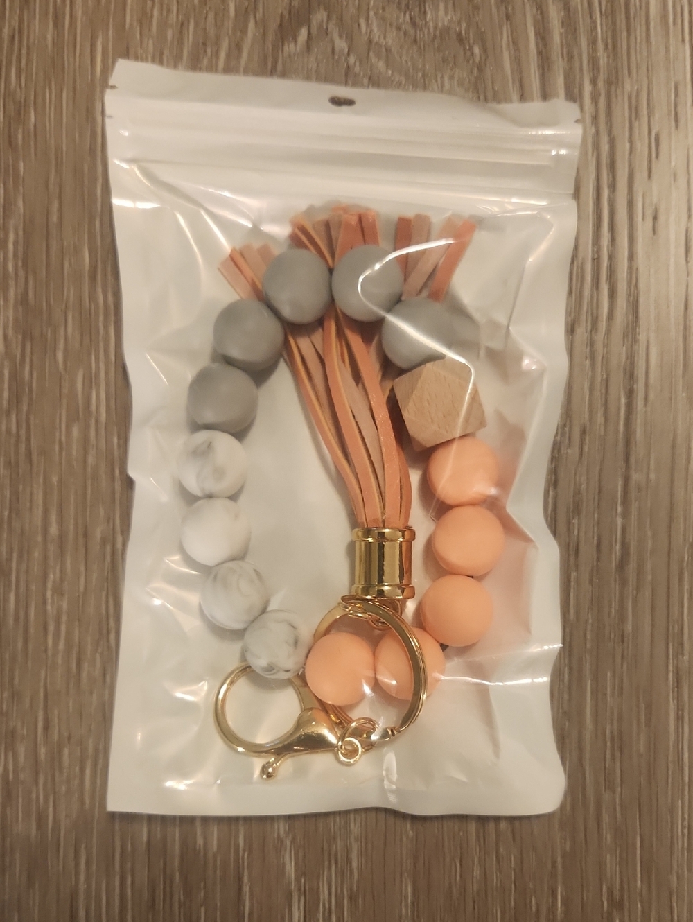 Women Accessories Peach and Gray Beaded Tassel Keychain - Unbranded